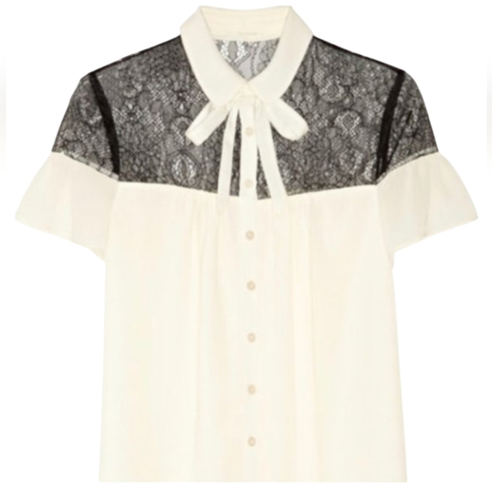 Alice By Temperley Pirouette Crepe And Lace Blouse Size 2
